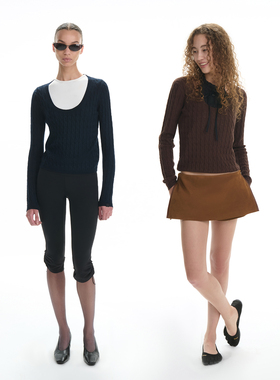 RA everyday 轻松U领麻花针织衫 藏蓝/咖色