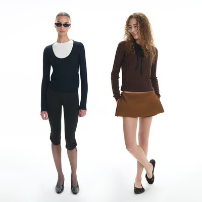 RA everyday 轻松U领麻花针织衫 藏蓝/咖色