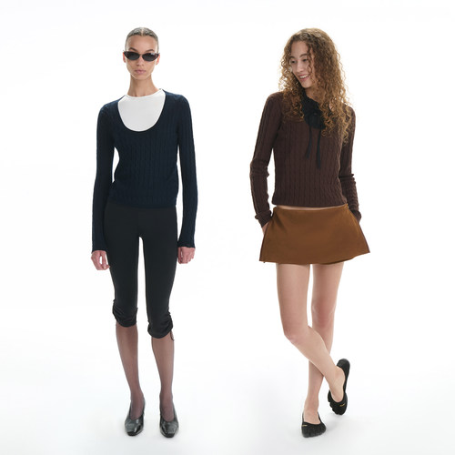 RA everyday 轻松U领麻花针织衫 藏蓝/咖色