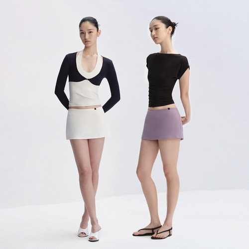 RA everyday 运动感瑜伽弹力A摆裤裙 白色/黑色/紫色