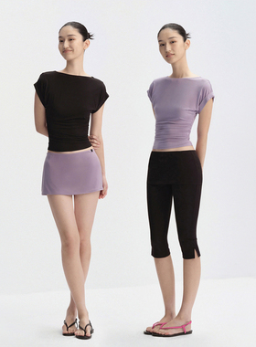 RA everyday  一字领收腰蝙蝠卷袖短袖T恤 薄荷蓝/紫色/黑色