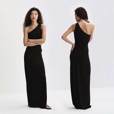 RA everyday 蕾丝斜肩遮副乳螺纹无袖上衣 黑色/紫色