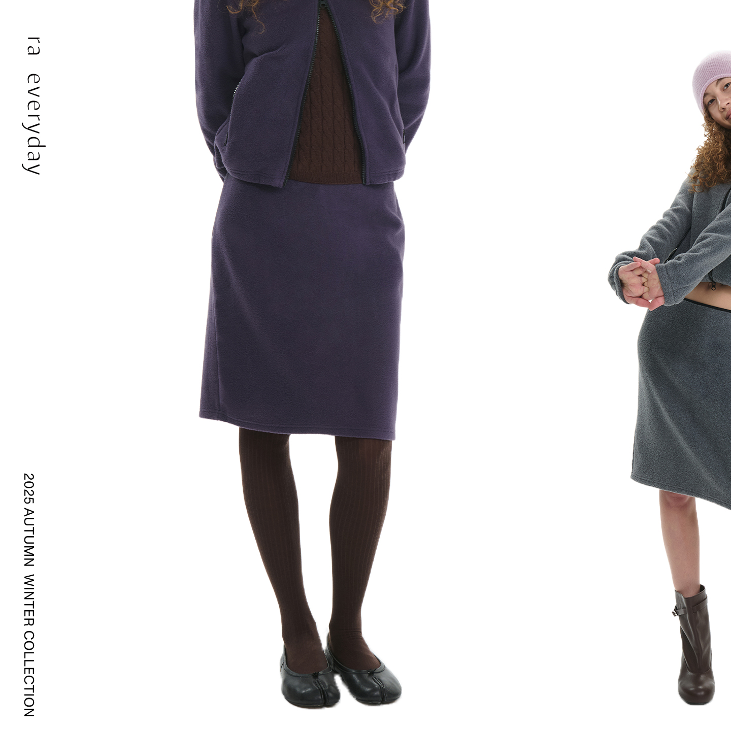 RA everyday “散步”摇粒绒半裙 深灰/紫色