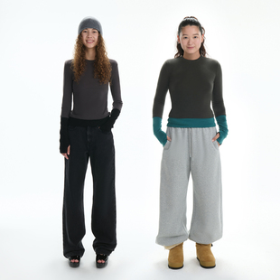 RA everyday 假两件撞色天丝长袖T恤 深灰黑/灰绿湖蓝