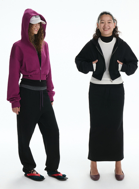 RA everyday “散步”连帽短款卫衣外套 黑色/莓果