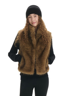 RA everyday 短款环保皮草马甲 卡其