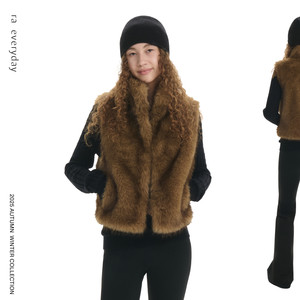 RA everyday短款环保皮草马甲卡其