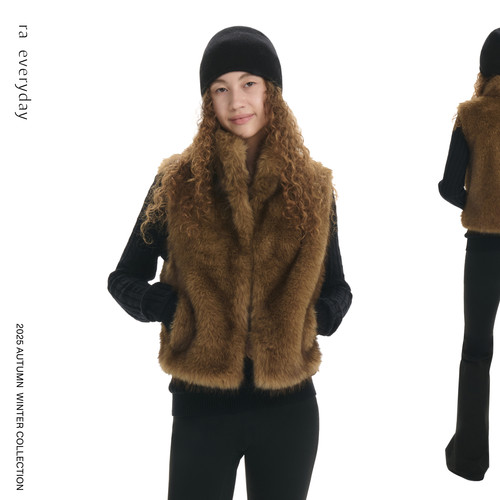 RA everyday 短款环保皮草马甲 卡其