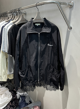 DUODUO 翻领字母拼接蕾丝花边宽松薄款风衣外套防晒衣空调衫652