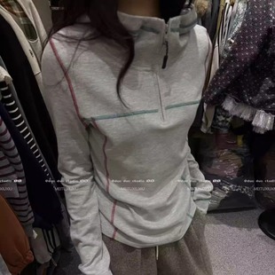 帽衫 DUODUO T恤百搭打底衫 长袖 连帽领明线设计半扣修身