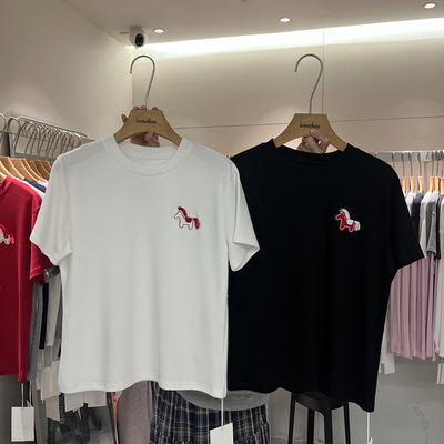 小马图案宽松短袖T恤百搭上衣