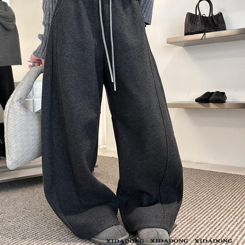 纯色宽松阔腿加绒保暖休闲裤卫裤