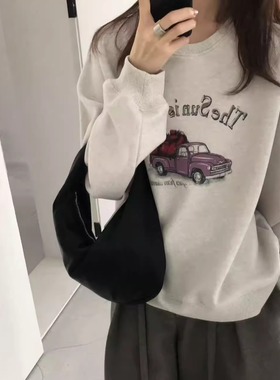 FROMSEVEN 圆领字母卡通图案宽松套头加绒卫衣上衣