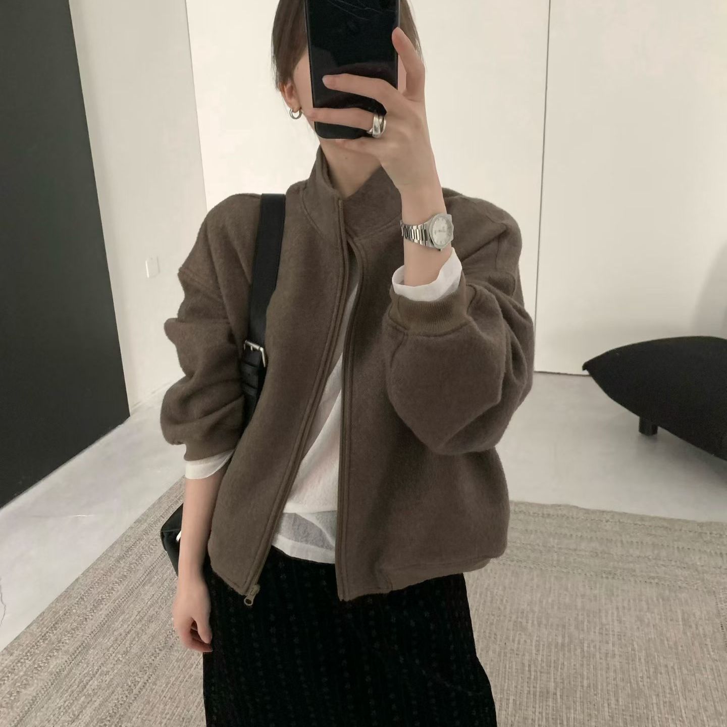 纯色简约高级感短款羊毛外套