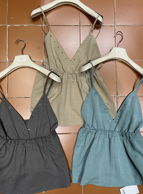 PEACE V领松紧收腰荷叶边吊带无袖背心T恤上衣15109