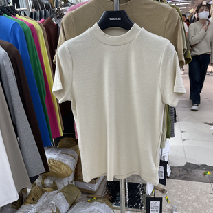 元熙 2023春夏新款圆领纯色简约弹力显瘦短袖T恤百搭打底衫8044