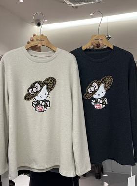 HANMIGAO 圆领卡通图案磨毛厚款宽松长袖T恤打底衫63708