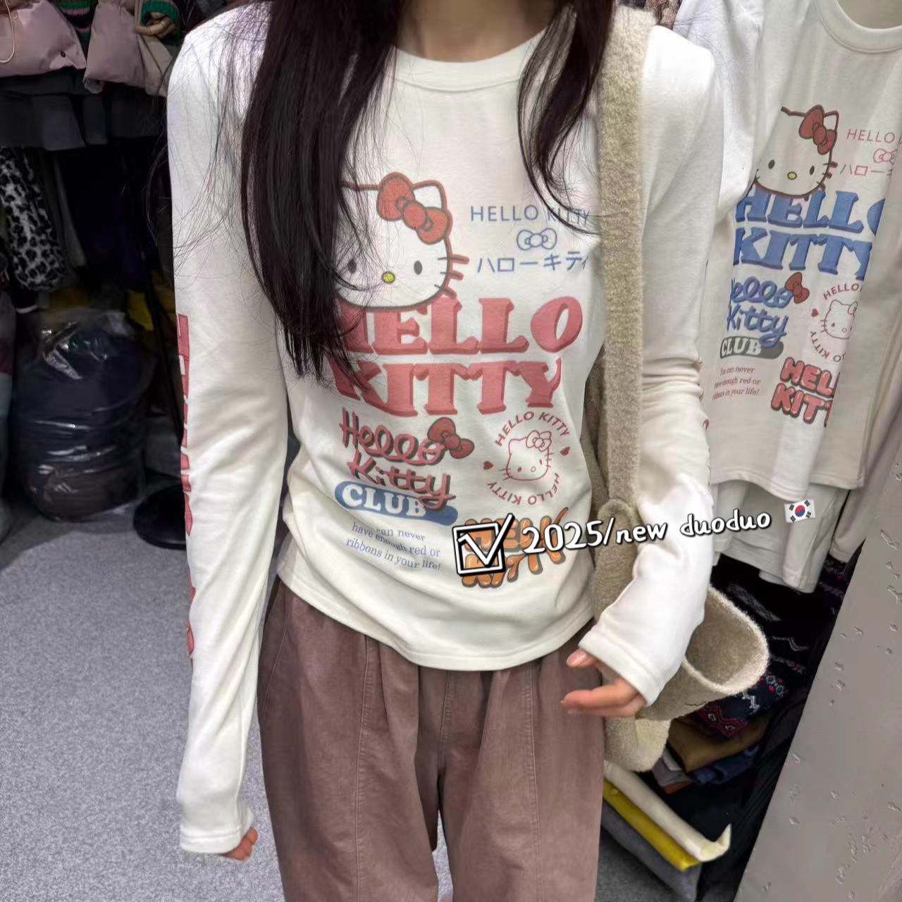 字母卡通图案修身长袖T恤上衣