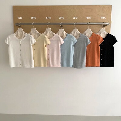 纯色简约单排扣短袖针织衫开衫