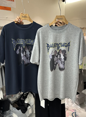 HANMIGAO 圆领字母乐队图案宽松短袖T恤百搭上衣60833