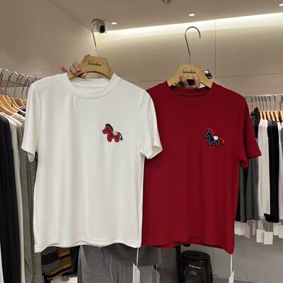 圆领小马图案宽松短袖T恤打底衫