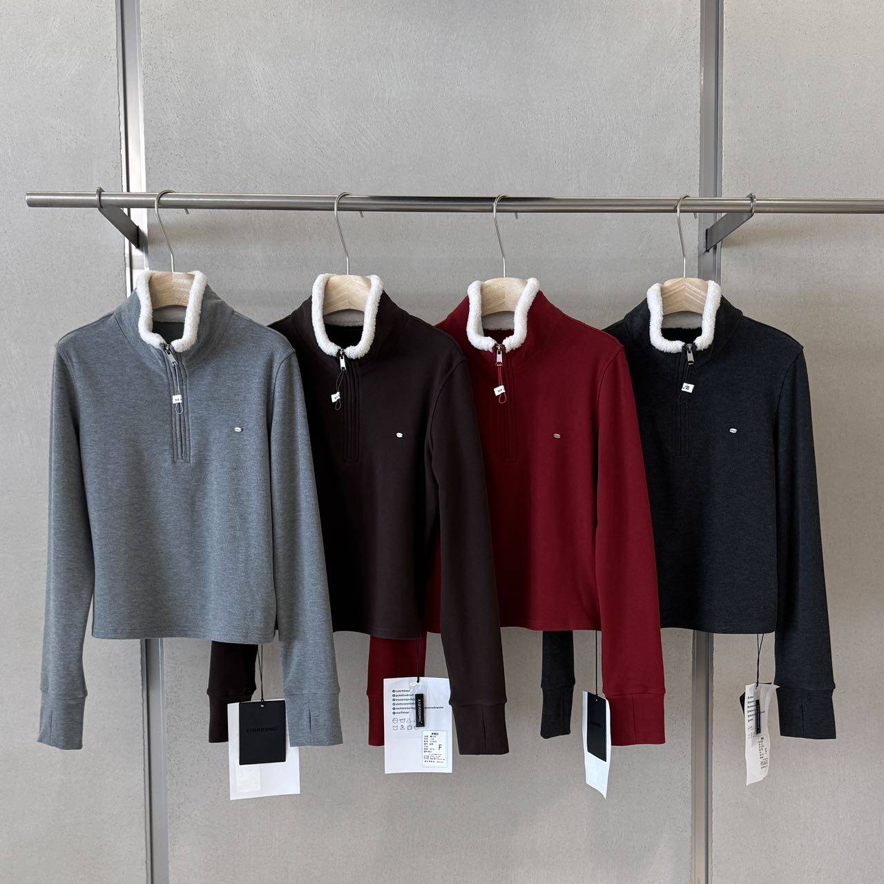 喜大东翻领加绒套头短款T恤9695