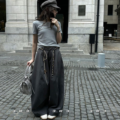 纯色宽松阔腿休闲裤松弛感拖地裤
