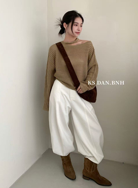 KISS SISTER 圆领镂空纯色简约长袖针织衫毛衣82979