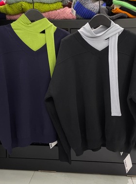 TRUST ME V领纯色简约宽松长袖针织衫毛衣打底衫31324