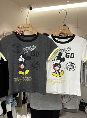 HANMIGAO 圆领字母卡通图案短款T恤百搭上衣60757