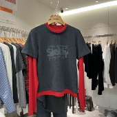 假两件长袖 HANMIGAO 圆领字母拼接袖 T恤上衣63671