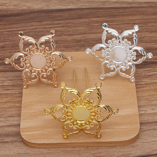 复古团花发钗发夹镂空莲花敦煌风宫廷步摇发簪爱心U叉发叉配件