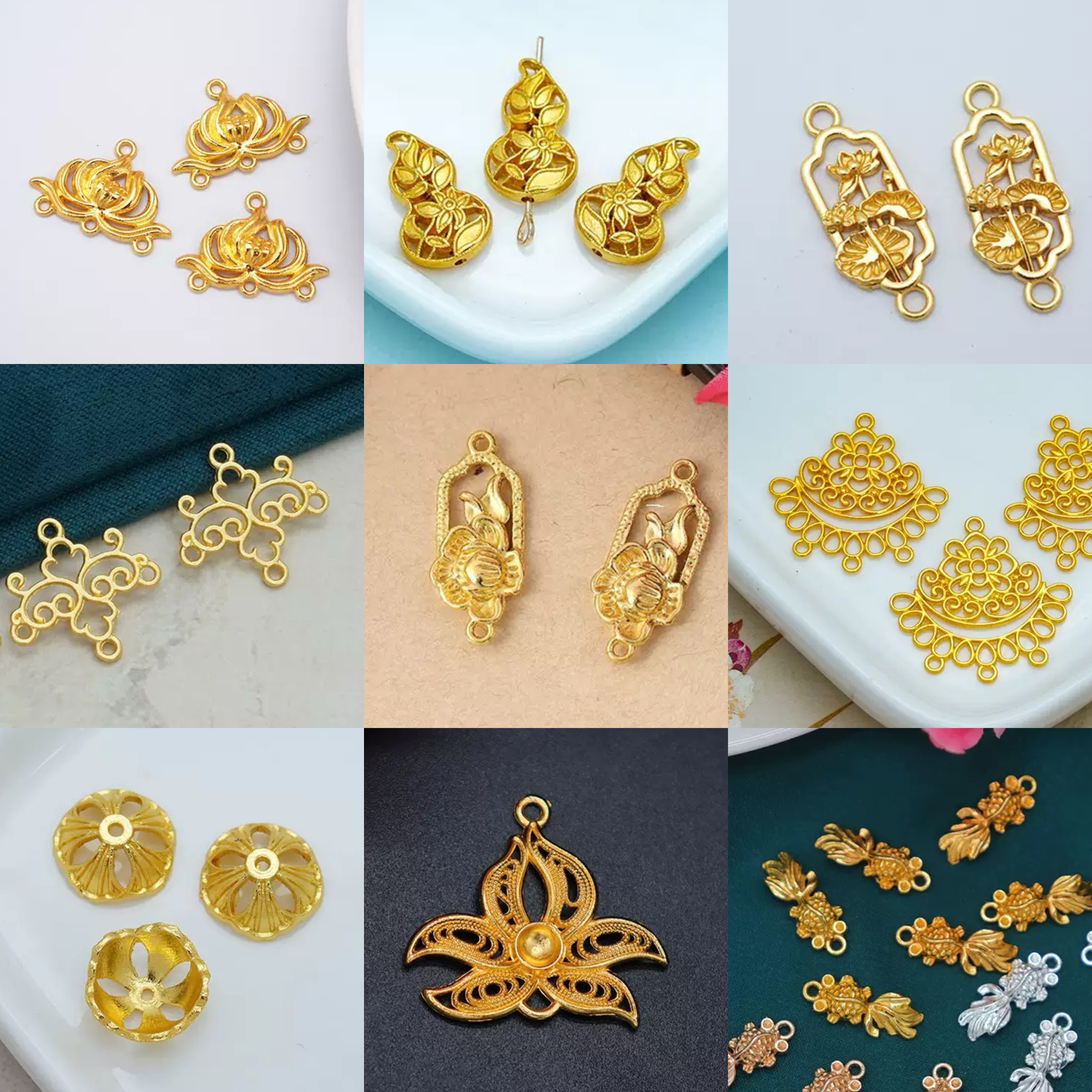 10个价 合金配件 葫芦莲花荷花金鱼流苏连接挂坠