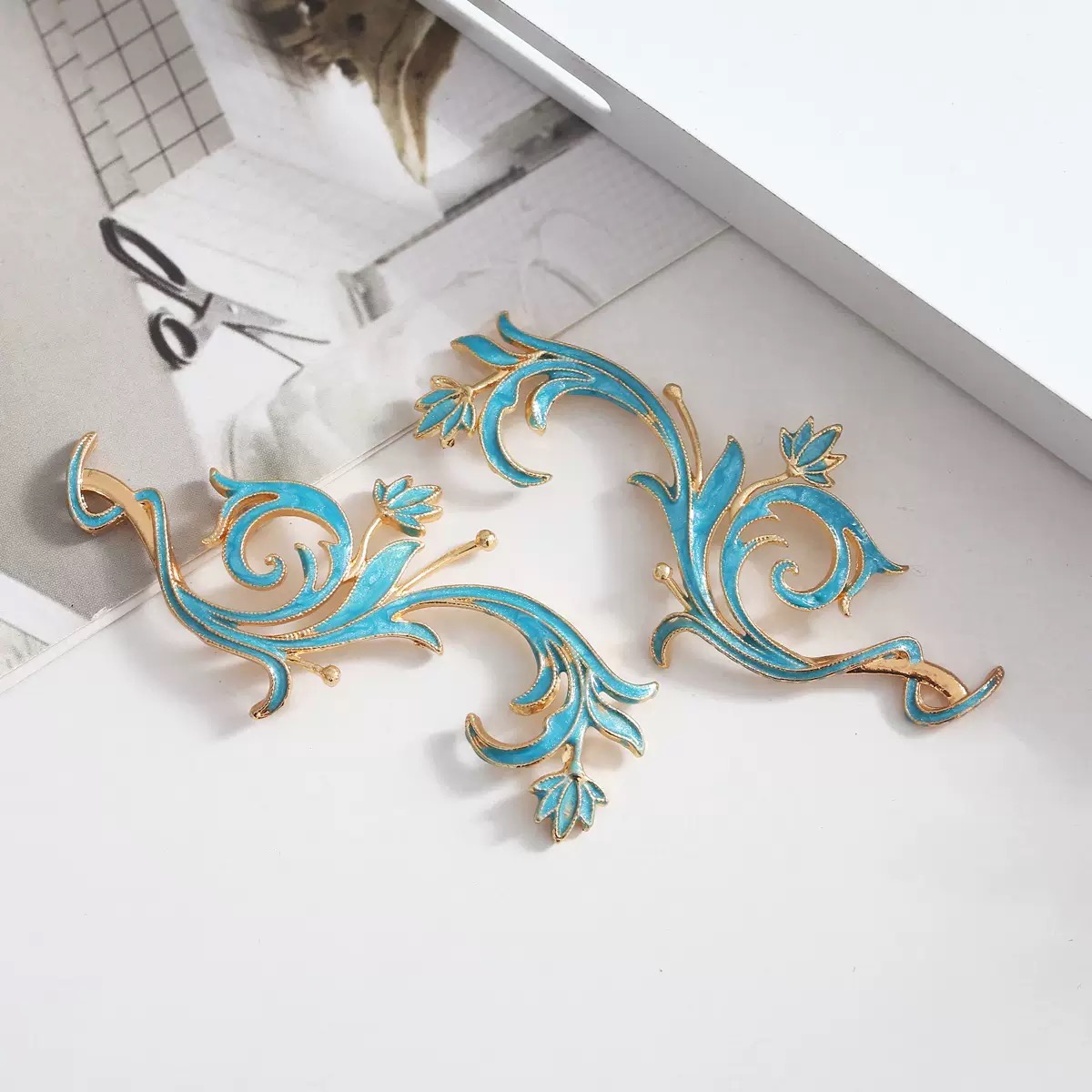 diy饰品配件黄铜镀保色金卷草挂件古风汉服团扇头饰发饰发冠材料