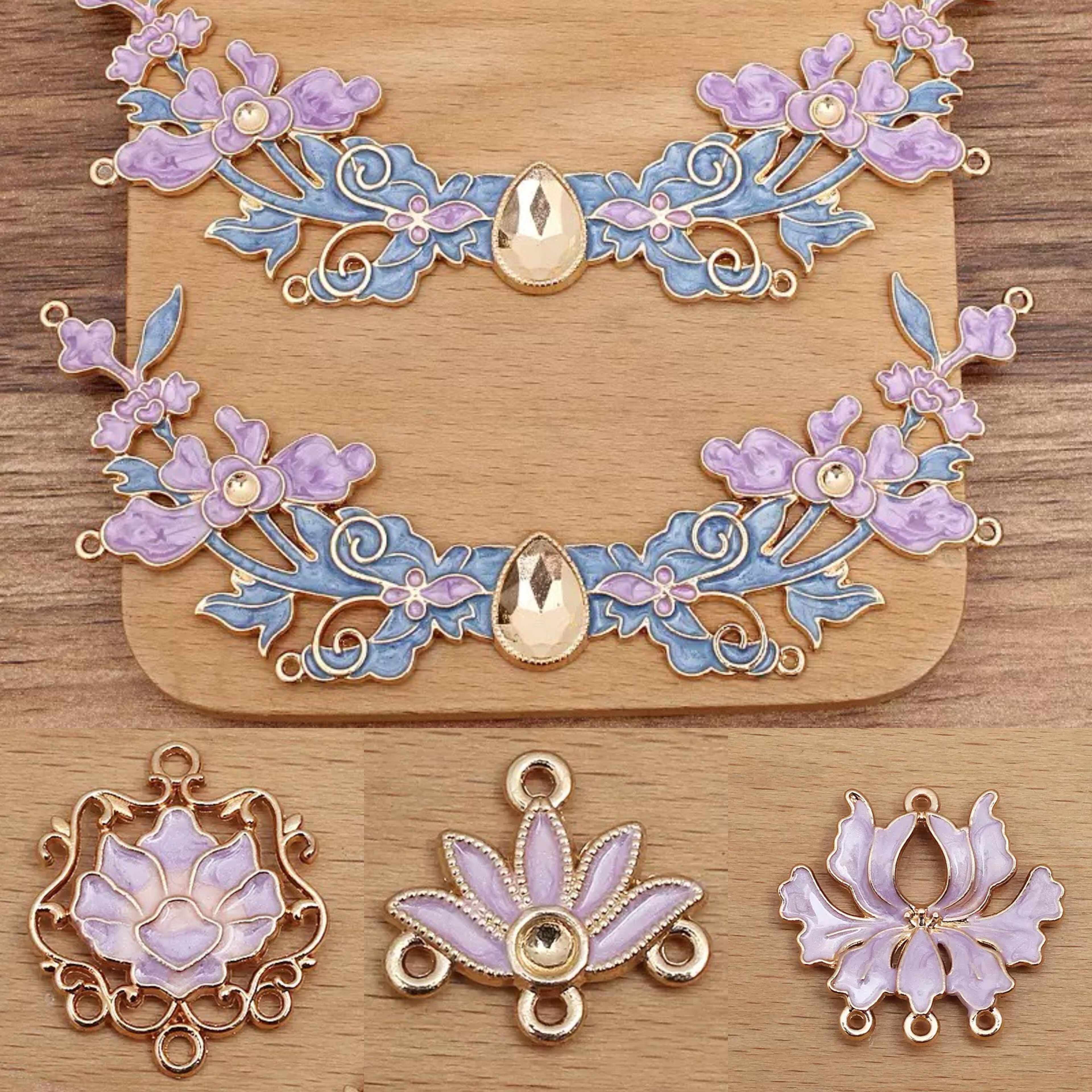 紫色滴油合金珐琅彩蝴蝶吊坠diy古风汉服旗袍发簪璎珞饰品配件