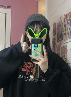 日韩ins夸张搞怪绿色外星人墨镜网红搞笑眼镜土酷少女蹦迪凹造型