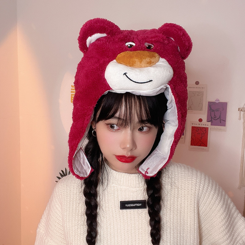 ins可爱卡通草莓小熊头套儿童游乐园头饰情侣帽子拍照表演道具女