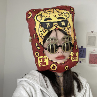 怪阿姨创意沙雕帽子搞怪金钱豹头套直播表演道具朋友闺蜜生日礼物