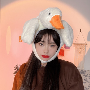 可爱女网红搞怪帽子大白鹅鸭子头套拍照道具直播头饰沙雕礼物男生