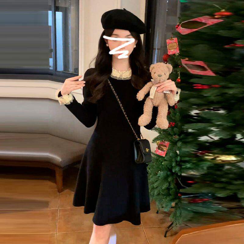 小个子香风黑色针织连衣裙子女春季2025年新款大衣内搭短裙套装