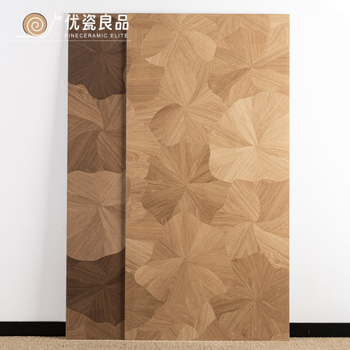 复古风异形荷叶拼接木纹瓷砖