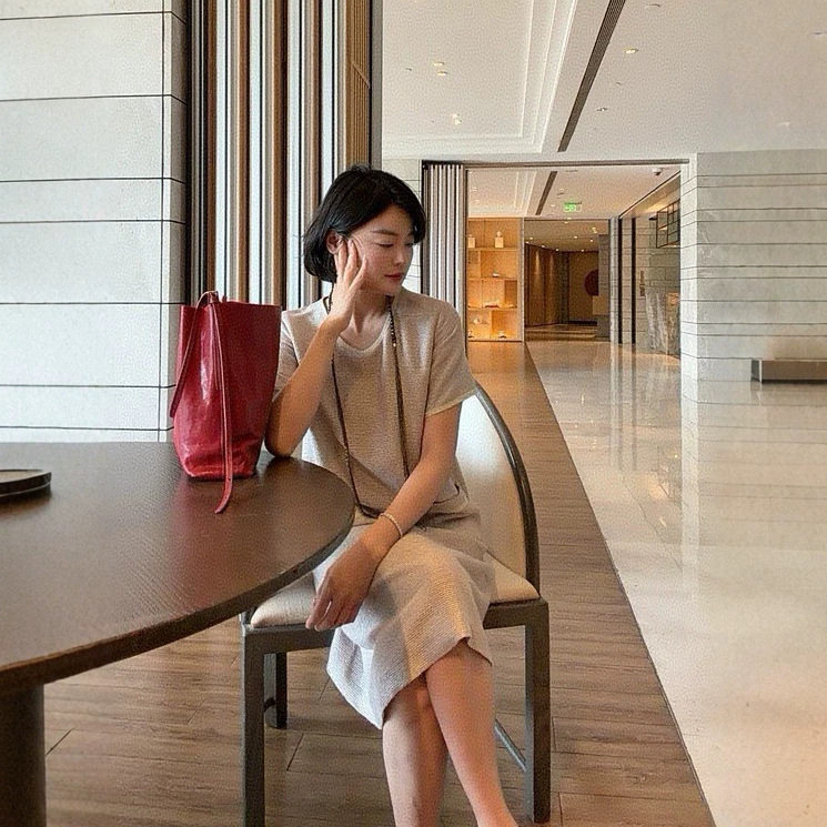 深圳南油老钱风银丝亚麻小香风连衣裙极简老钱亚麻连衣裙亚麻裙子