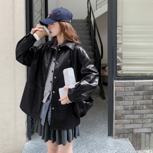 春季POLO领休闲皮衣常规复古薄款韩版标准春秋长袖网红洋气短款图片