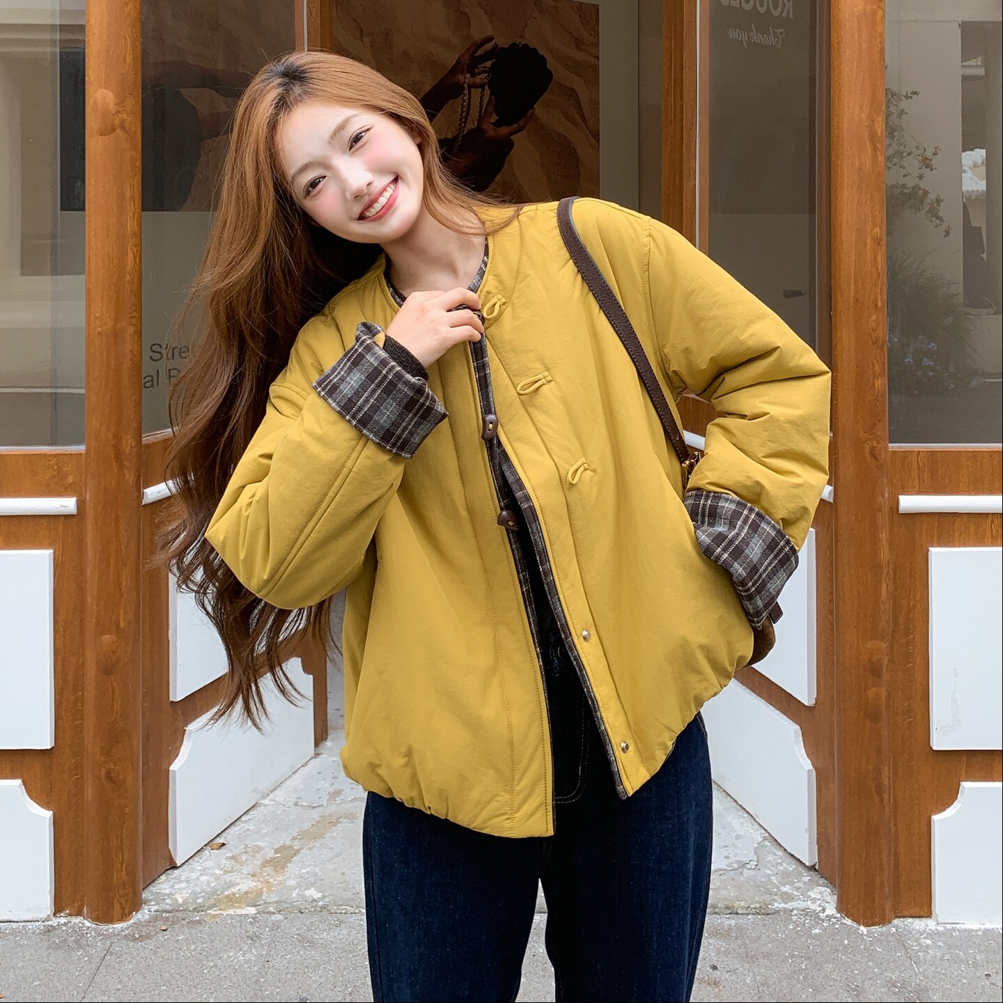 轻薄棉服时尚格子拼接款2025年秋冬季新款女小个子小棉袄保暖上衣,女装棉衣/棉服,浙宝253