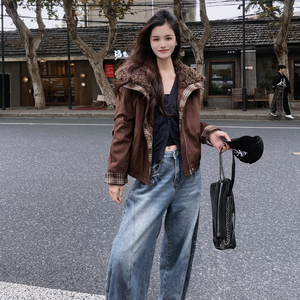 复古格子拼色羽绒服女短款小个子冬季外套8029P255K359图片