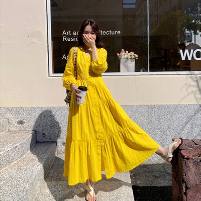 现货数据好 2025秋装新款蕾丝纯色拼接长款连衣裙6777P153K229