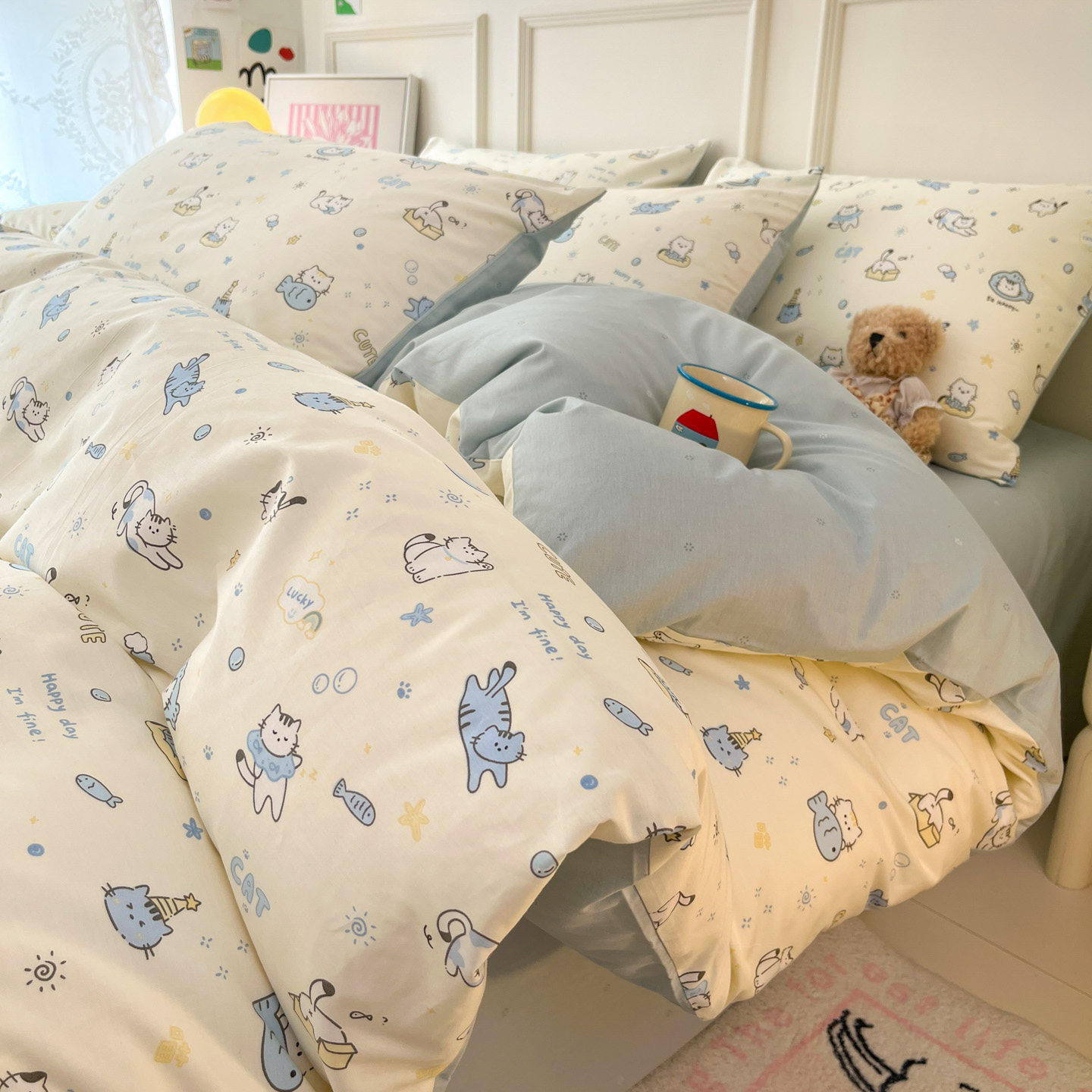 FULL四件套美国留学生twin被套床单床笠枕套英国double全棉小清新