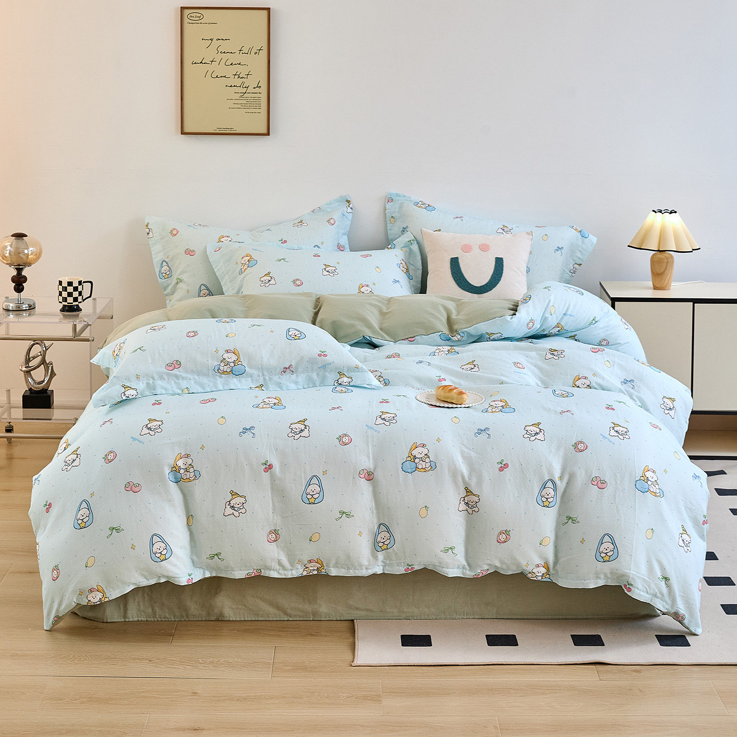 ins小清新全棉双层纱四件套纯棉被套床单美国king澳洲queen床笠款