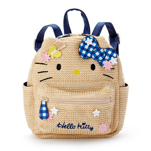 兔宝日本代购 Sanrio玉桂狗Hello Kitty凯蒂猫草编儿童双肩包 正品