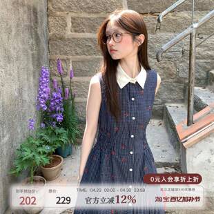 MUCHA木茶 藏青樱序 甜美风小翻领无袖打揽收腰衬衫裙洋装女